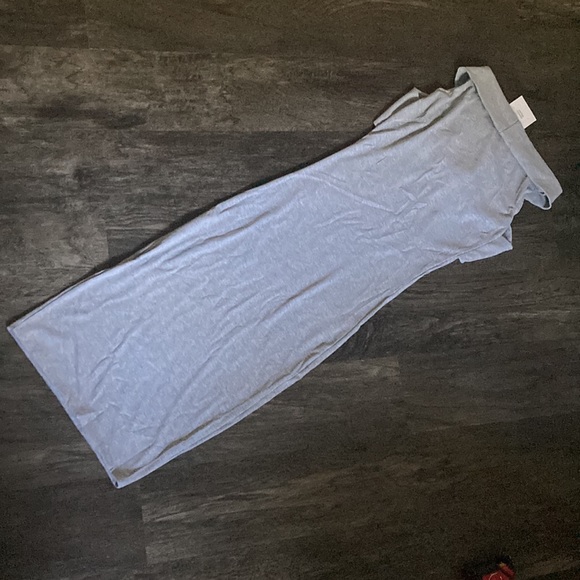 NWT Off Shoulder Ribbed Bodycon MIDI in Heather Gray - Picture 7 of 11